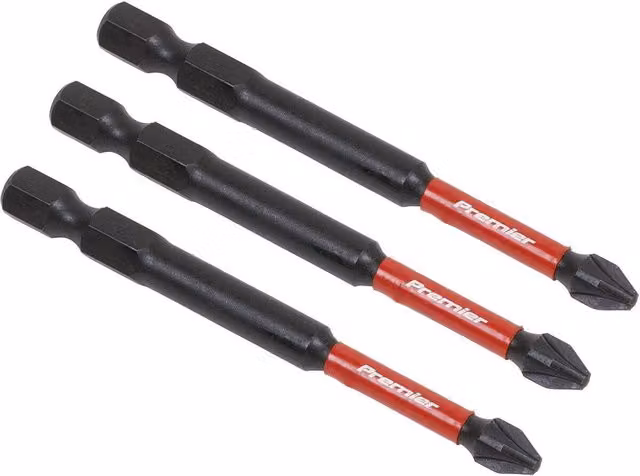 Loops 3 Piece Pozi Head #2 Impact Power Tool Bit Set, 75mm, S2 Steel, Silver and Black