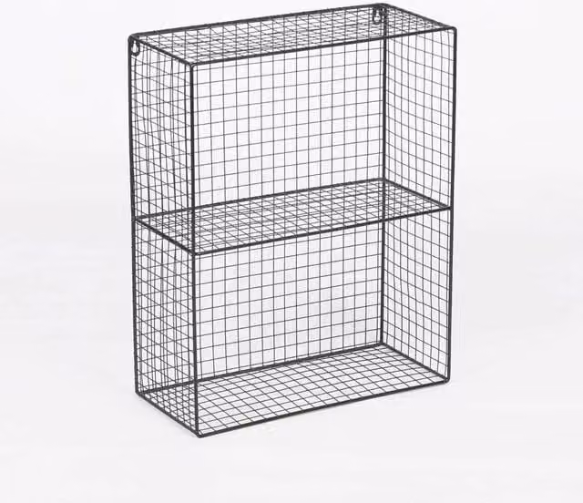 PAWNORA Wall Mounted Metal Shelf Rack in Matt Black, H 51.5 x W 40 x D 18 cm – 1