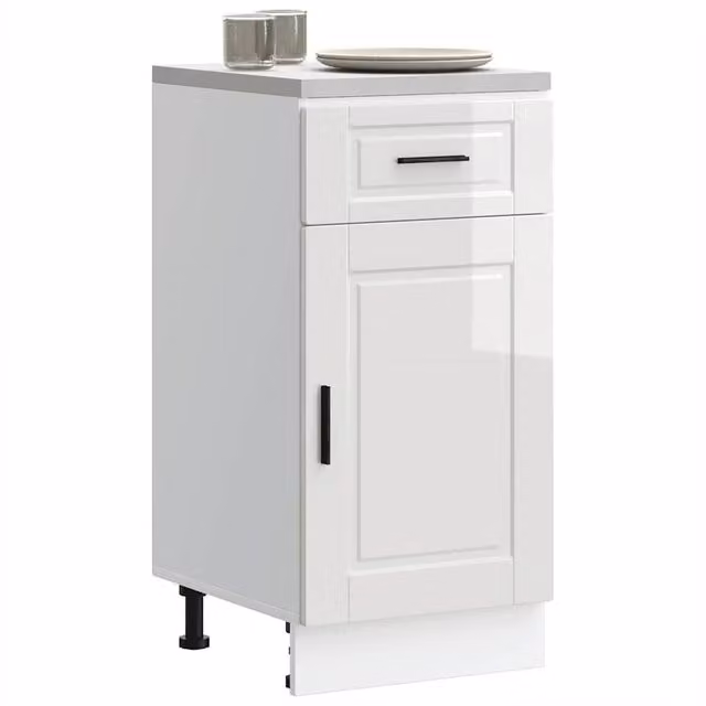 Berkfield Home Porto High Gloss White Kitchen Base Cabinet with Hinged Doors and Internal Shelves