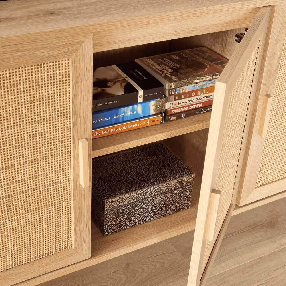 Home Source Sideboard with 3 Rattan Doors and Solid Wooden Legs in Sand – 2