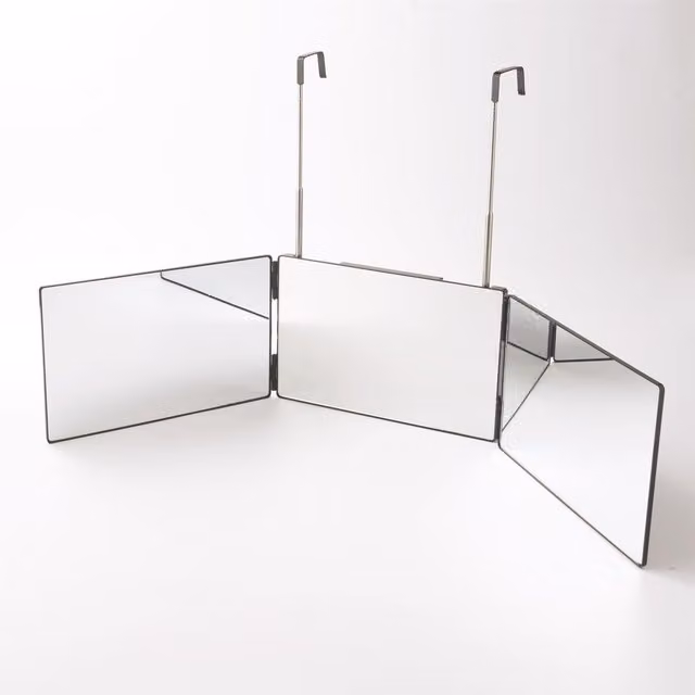 mysmartbuy 3 Way Trifold Over Door Vanity Mirror with Telescopic Hanging Hooks, Silver, H19.5 x W93 x D1.5 cm – 1