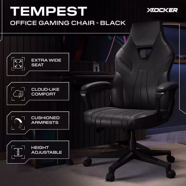 X Rocker Tempest Ergonomic Gaming Chair in Black Synthetic Leather