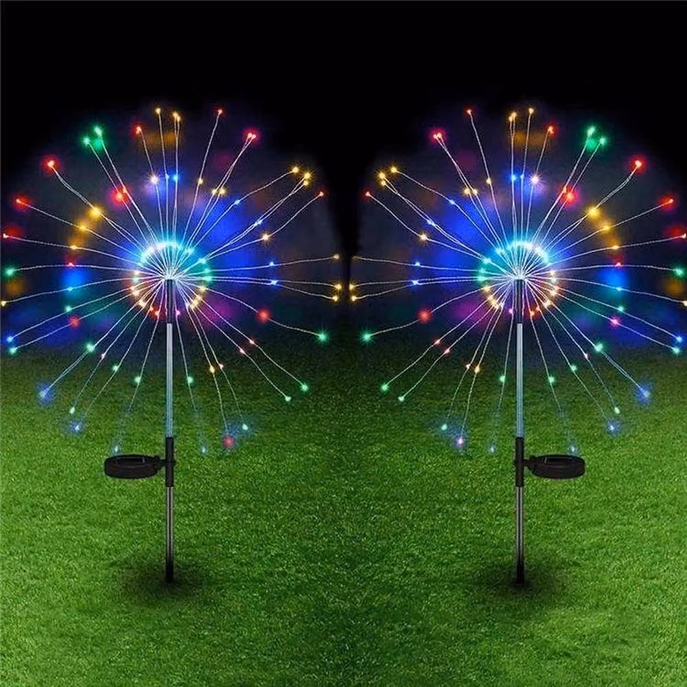 FLAVORA Set of 2 Solar Powered LED Outdoor Firework Light Lamps in Black – 2