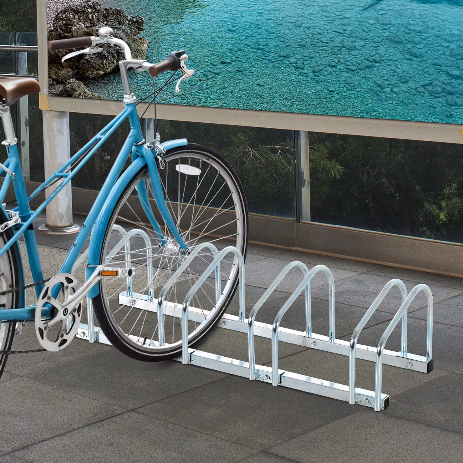 HOMCOM 5-Rack Bicycle Parking Stand and Storage Rack, Silver – 2