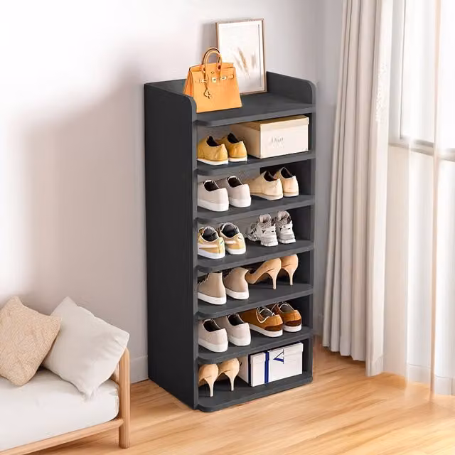 Livingandhome 7-Tier Slim Shoe Rack in Black, Width: 42 cm
