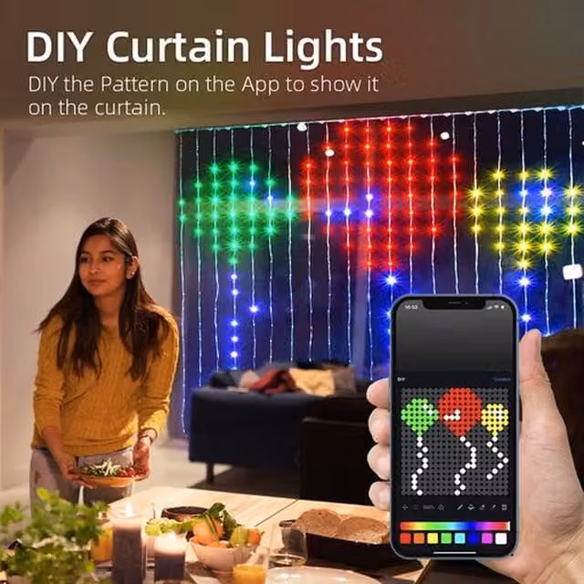 Ener-J Smart LED Curtain Lights with Remote Control and UK Power Adapter, White and Multicolour, 2 x 2m, 400 LED