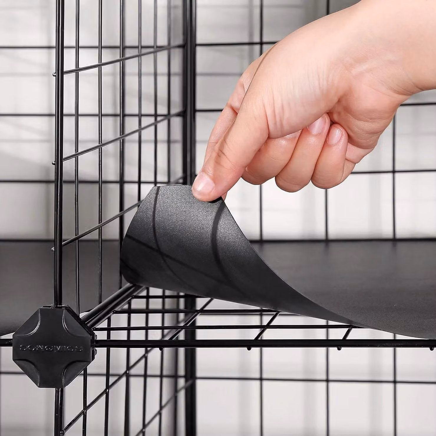 SONGMICS 12-Cube Metal Wire Grid Storage Rack with PP Sheets in Black – 5