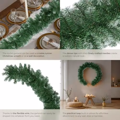 tectake Christmas Garland with Frosted Tips and High Volume in Green, 270 cm – 5