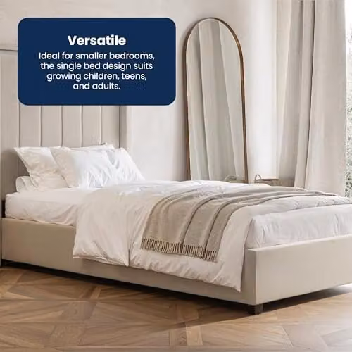 Flair Furnishings Tiggy Single Ottoman Bed Frame with Storage in Beige Velvet, W/D/H: 90 x 190 x 130 cm – 4