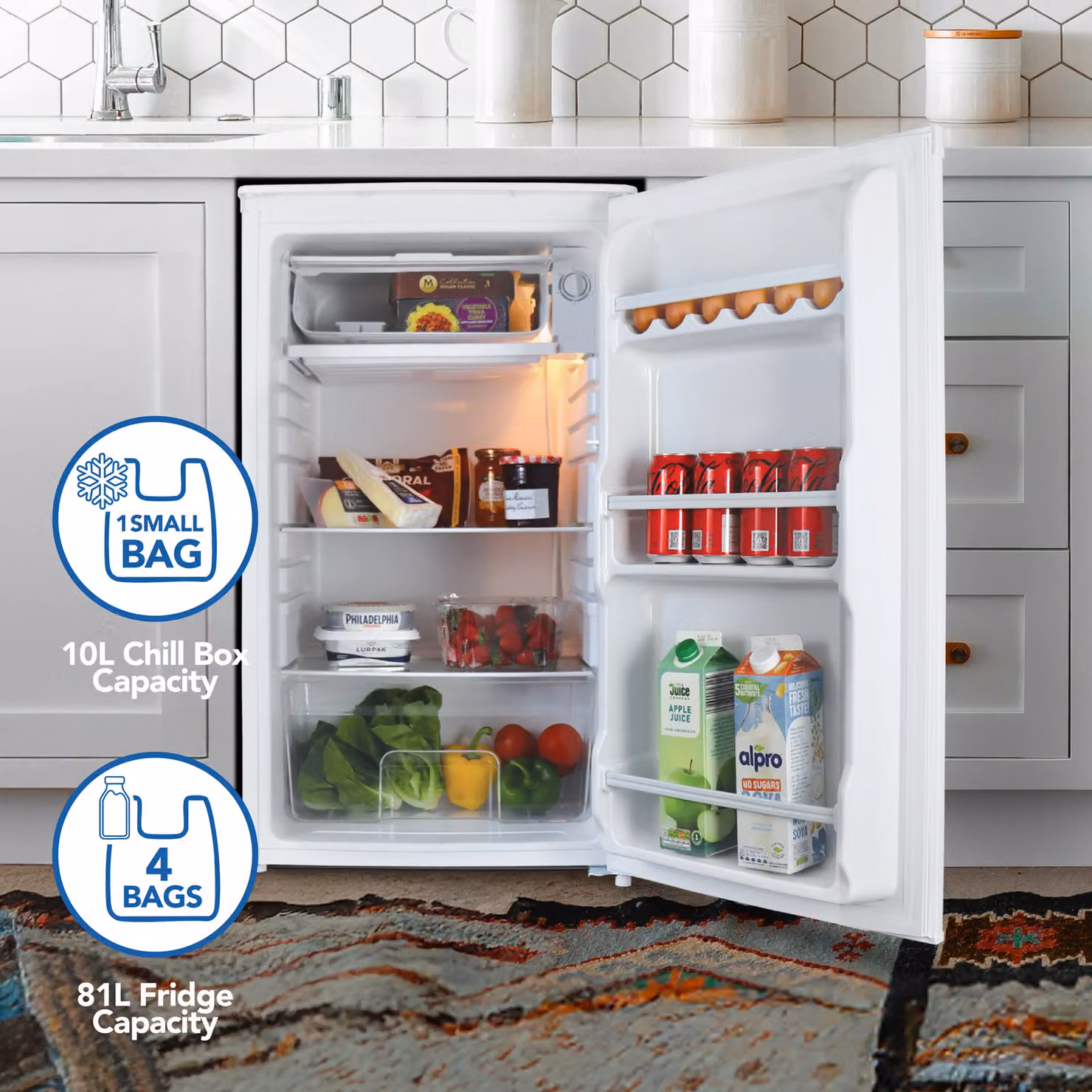 Igenix White Freestanding Under Counter Fridge with Reversible Door and LED Interior Light – 2
