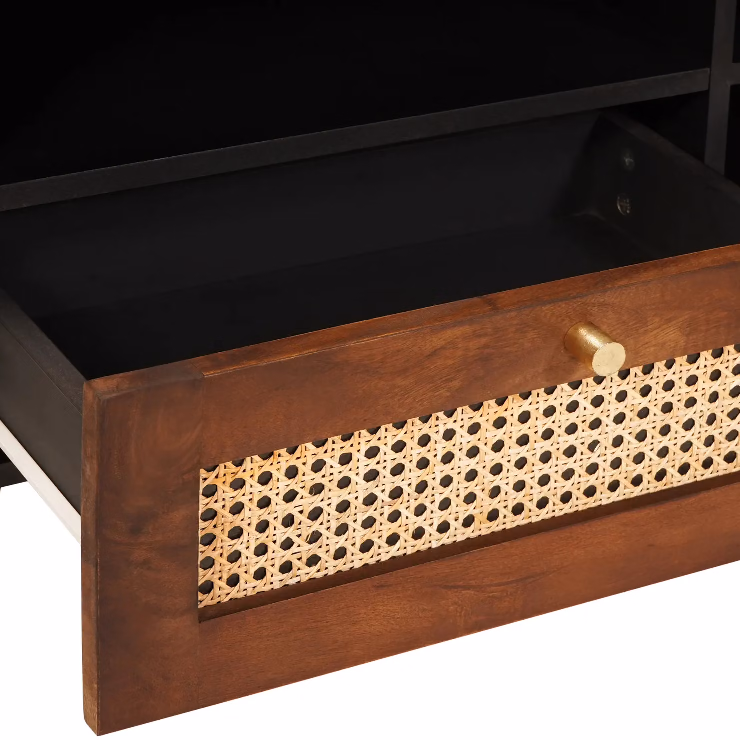 Berkfield Modern Brown Mango Wood and Cane Home Media Storage Cabinet – 5