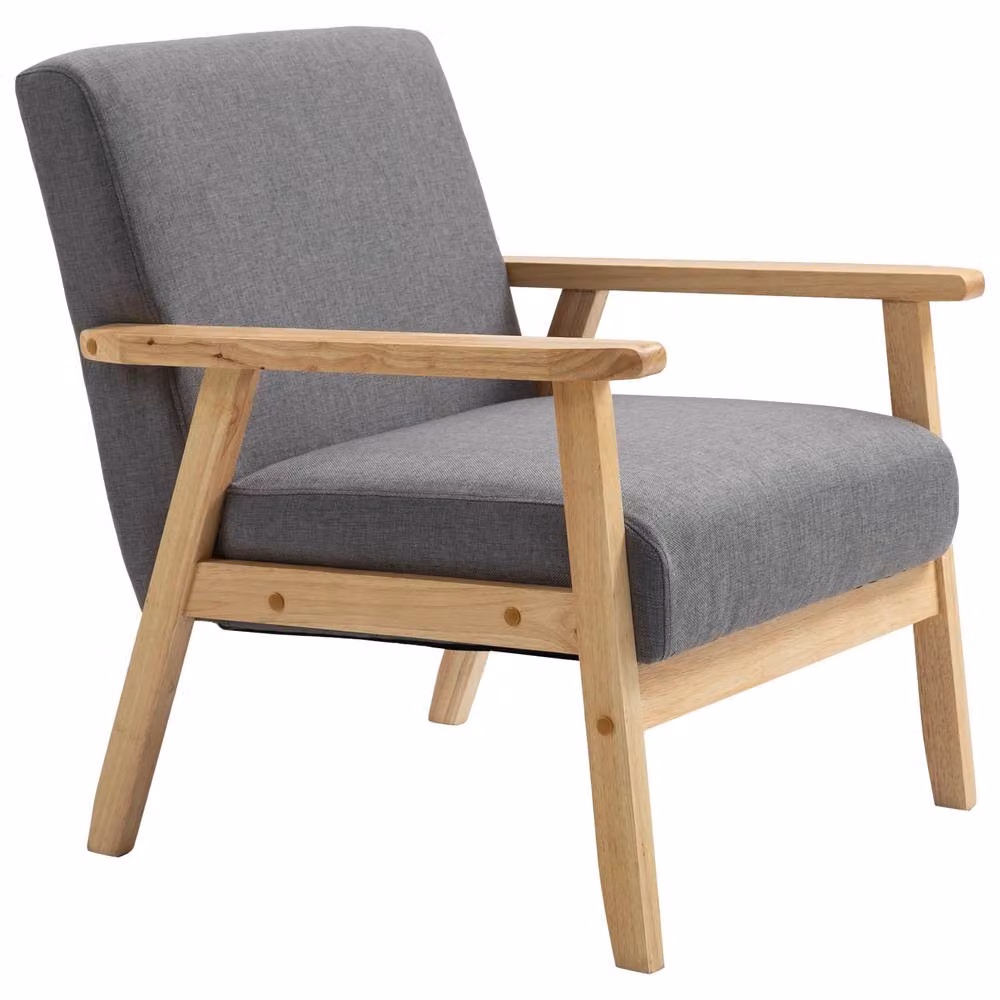 STILVORA Modern Armchair with Grey Linen Fabric and Wooden Frame – 2