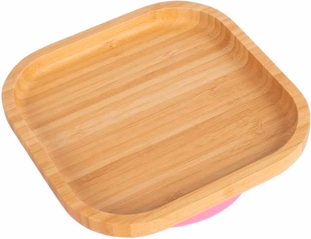 Tiny Dining Children's Bamboo Suction Square Plate in Pink