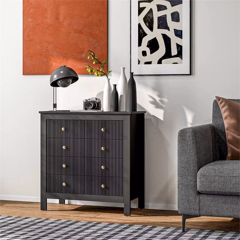 Nordara Fluted Black Bedroom Chest with 5 Drawers and Gold Tone Handles W: 160 cm, D: 60 cm – 4