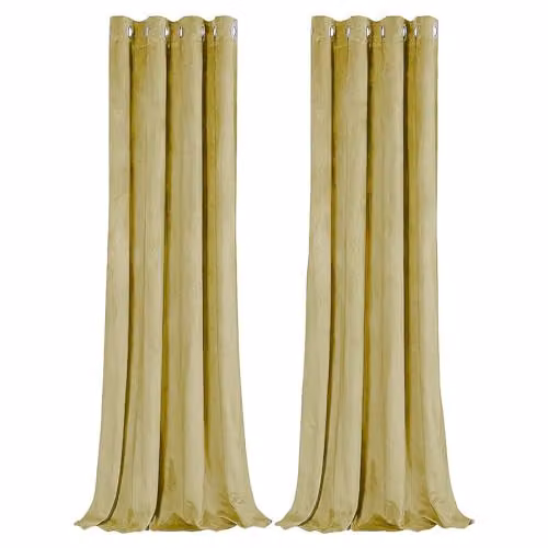Happy Homewares Yellow Velvet Blackout Eyelet Curtains, 2 Panels, W: 117 cm, Drop: 137 cm