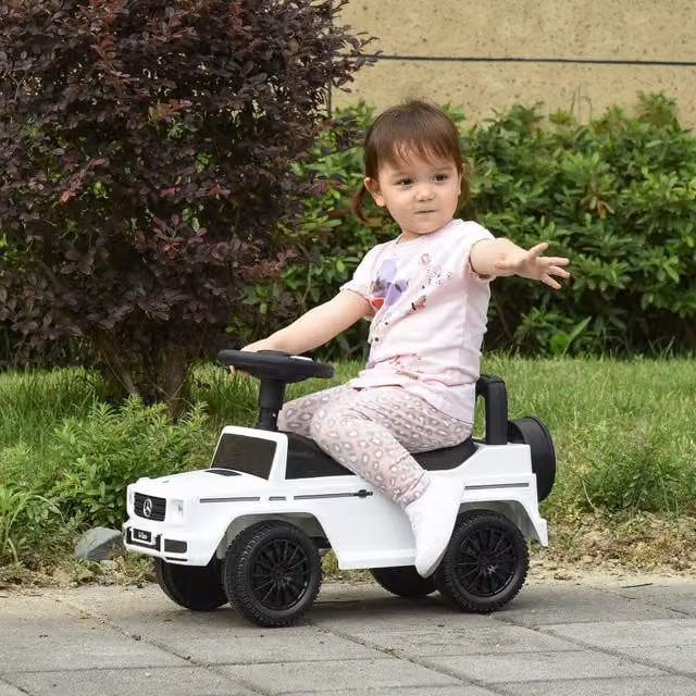 HOMCOM Mercedes Licensed Kids Ride-On Push Slider with Light and Sound Effects, White