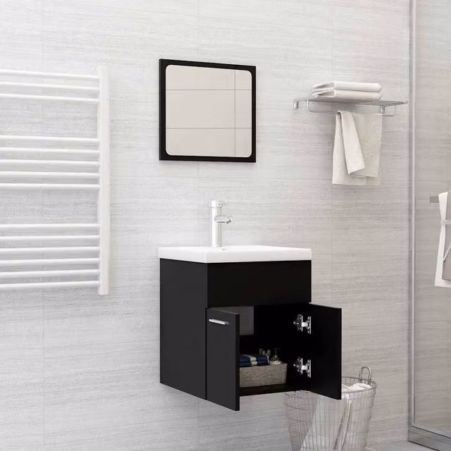 Berkfield Home Modern Black 2 Piece Bathroom Furniture Set with Vanity Unit and Mirror Cabinet