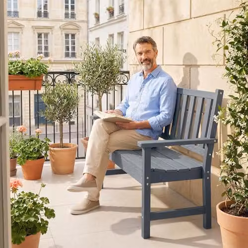 Outsunny 2 Seater Modern Plastic Garden Bench in Grey, W/D/H: 130 x 59 x 91 cm – 7