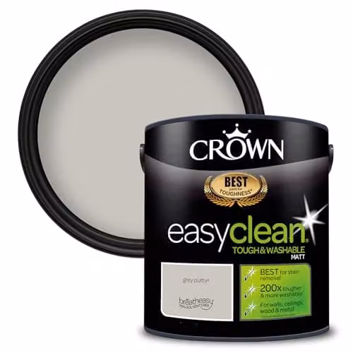 Crown EASYCLEAN Matt Grey Emulsion Wall Paint, Solvent-Free and Water-Based, 2.5L – 1
