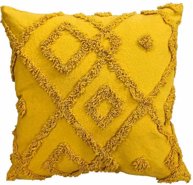 Velosso Diamond Tuft Filled Square Cushion in Yellow, W/D/H: 43 x 43 x 43 cm