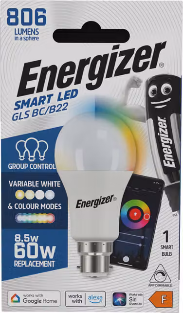 Energizer Smart B22 LED Colour Changing Globe Bulb, Multicolour, 806lm
