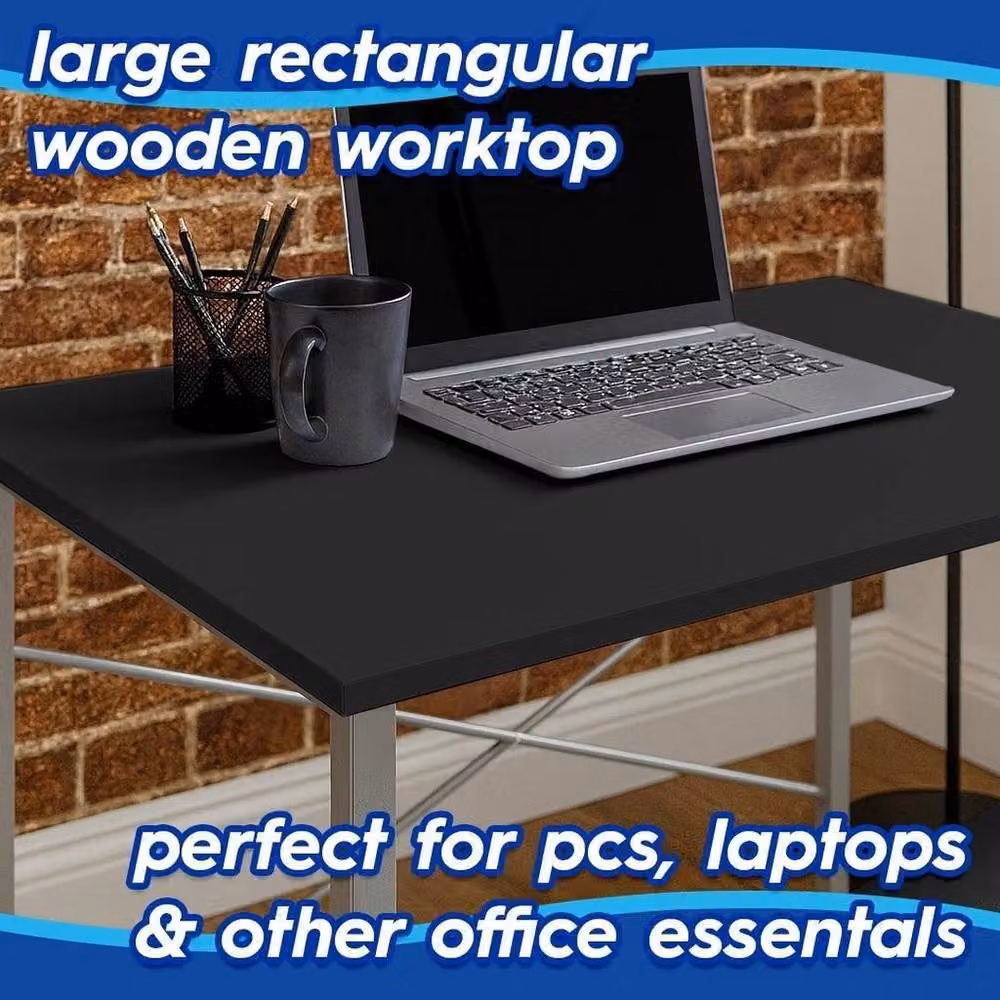 NESTLUNE Black Wooden Writing Desk for Home Office and Bedroom – 3