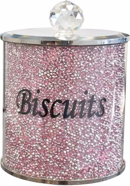 Biznest Pink Diamond Crushed Crystal Biscuit Canister Jar in Pink and Silver