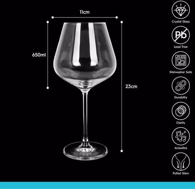 Argon Tableware Knightsbridge Lead-Free Crystal Red Wine Glasses, 650ml, Pack of 24, Transparent