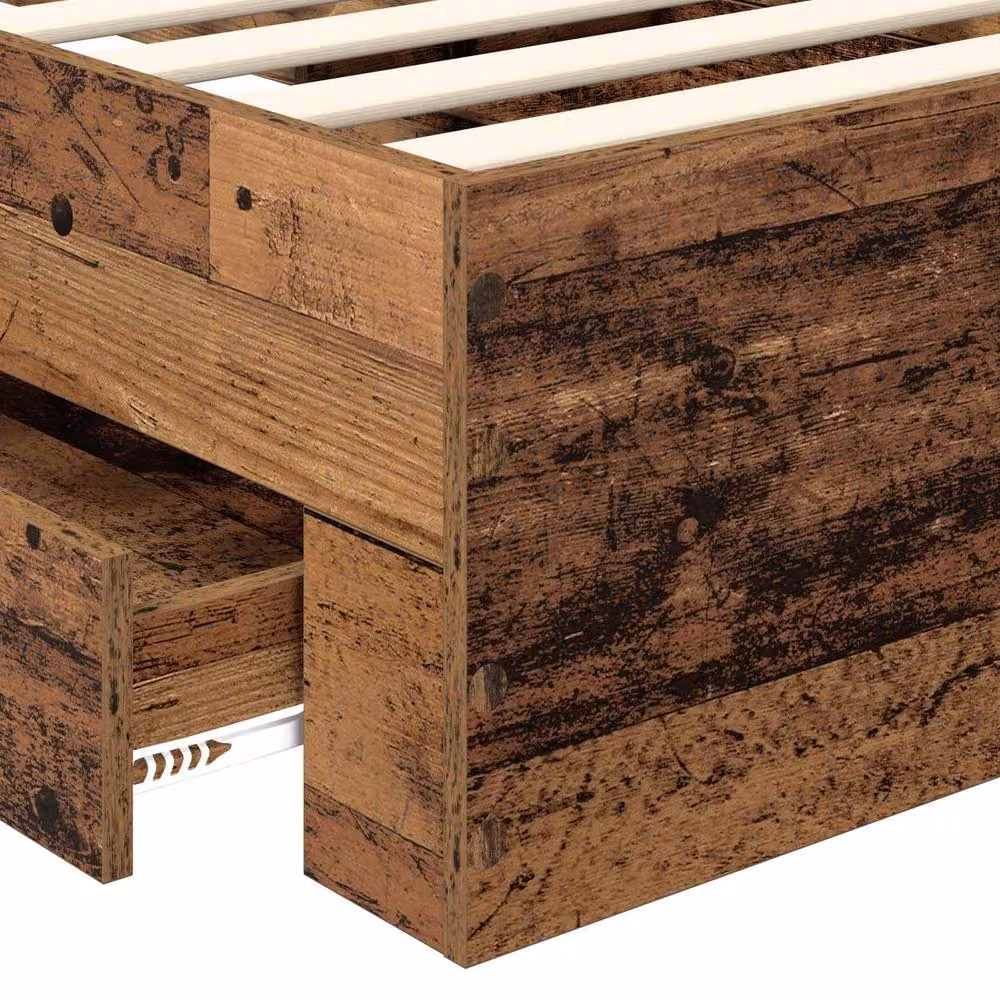 Berkfield Home Bed Frame with Headboard in Old Wood Brown, W/D/H: 90 x 200 cm – 4