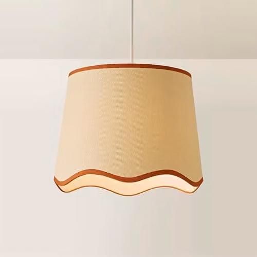 ValueLights Large Easy Fit Scallop Light Shade in Sand and Rust with Fabric Trim, Width: 35 cm