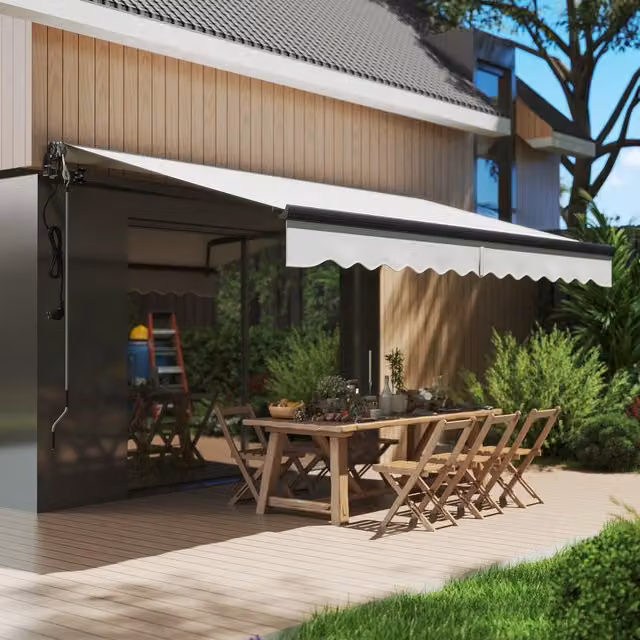 Outsunny Electric Retractable Semi-Cassette Awning with Aluminium Frame and Polyester Fabric, Light Grey, W: 350 cm, D: 290 cm, H: 150 cm