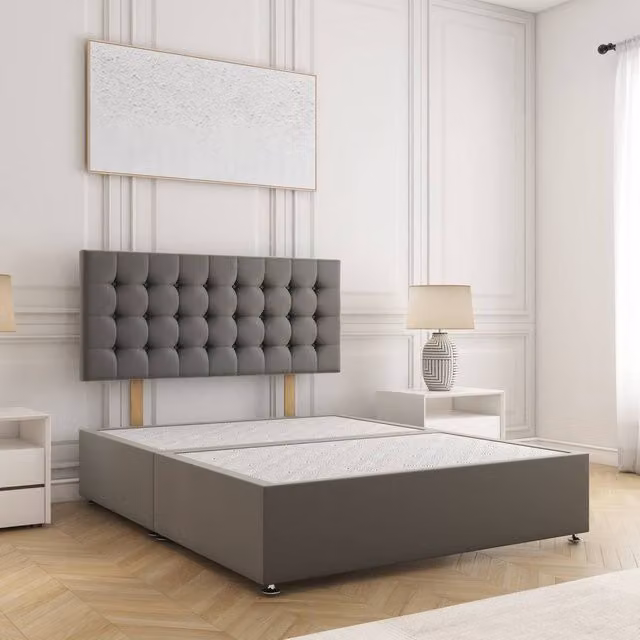BSSPOKE Isla Divan Bed with 24 inch Plush Velvet Headboard in Grey, Single, W/D/H: 90 x 200 cm