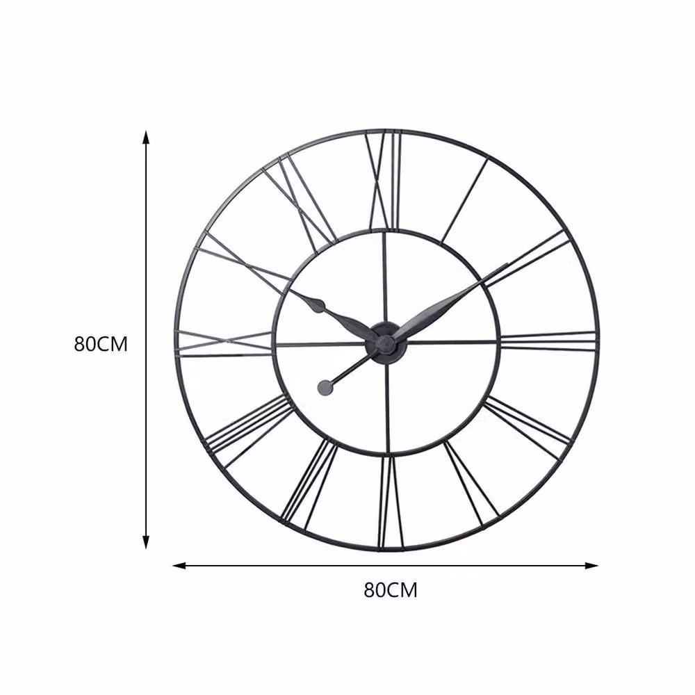EONLION Black Roman Numerals Skeleton Wall Clock, Diameter: 100 cm – 2