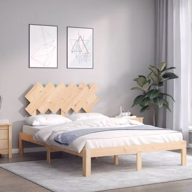 Berkfield Home Beautiful Solid Wood Pine Bed Frame in Beige, W/D/H: 120 x 200 cm