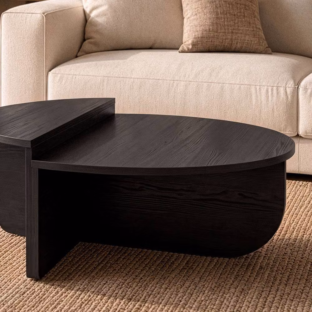 CALICOSY Orion Set of 2 Round Nesting Coffee Tables, Black, W/D/H: 90 x 60 x 35 cm and 60 x 60 x 35 cm – 3