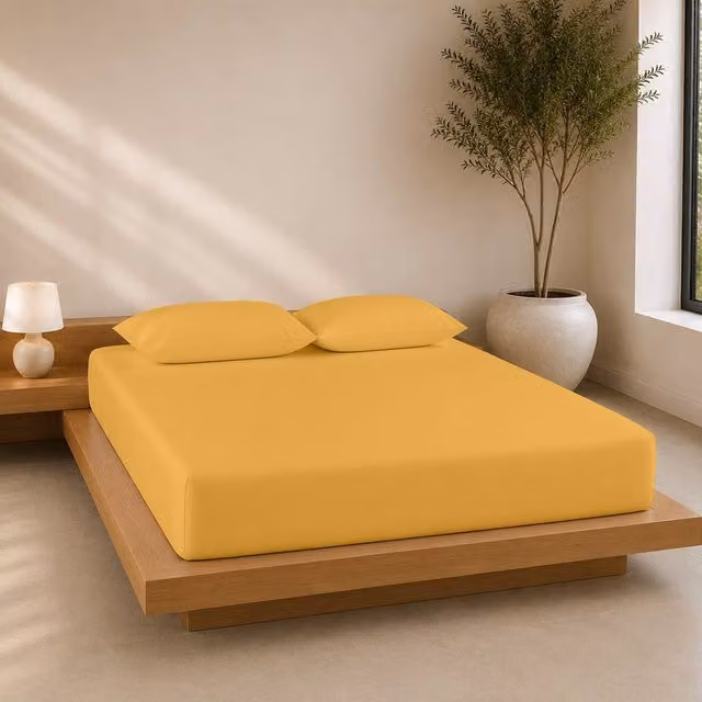 Lazzaro Home Feel the Difference Exclusive Microfibre Fitted Sheets in Gold, Double, W/D/H: 140 x 200 x 40 cm – 1