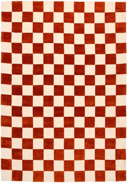 Kukoon Red Retro Checkerboard Hand Tufted Rectangular Living Area Rug W: 160 cm, D: 230 cm