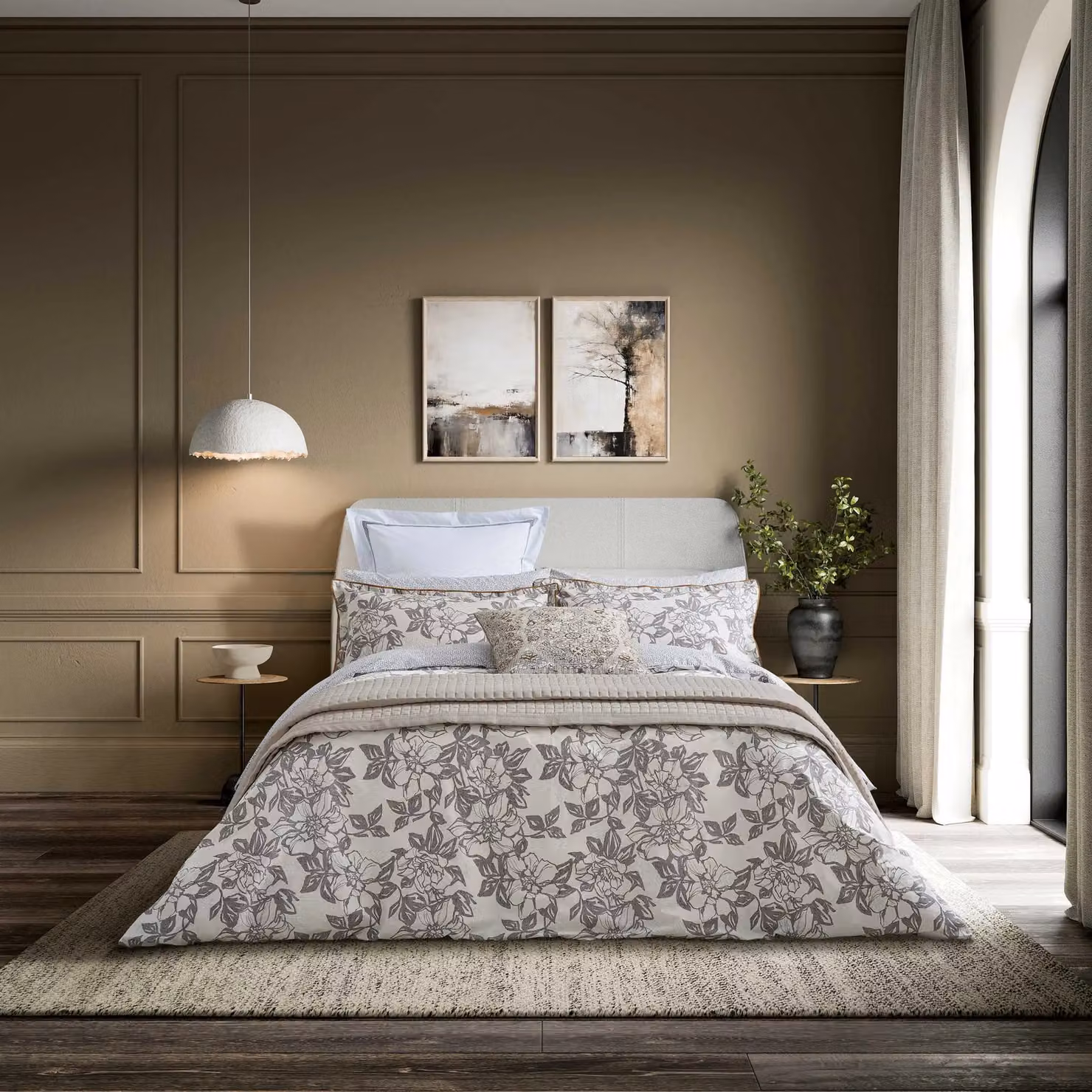 Bedeck of Belfast Maira Reversible Super Kingsize Cotton Percale Duvet Cover and Pillowcase Set, Grey Floral – 2