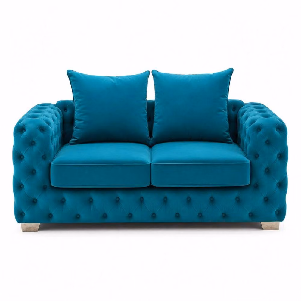 Stratus Interiors Ashley Chesterfield 2 Seater Scatter Back Upholstered Velvet Sofa in Petrol Teal, W: 177.8 cm, H: 76.0 cm, D: 67.0 cm – 2