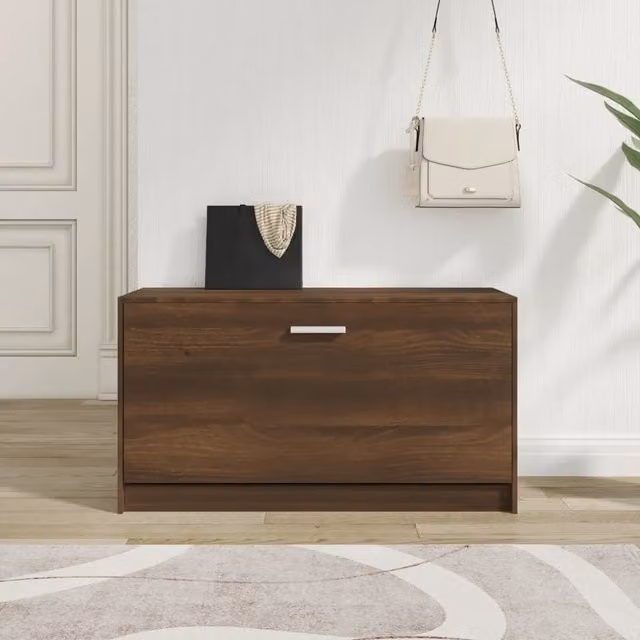 Berkfield Home Shoe Bench in Brown Oak, W/D/H: 80 x 24 x 45 cm