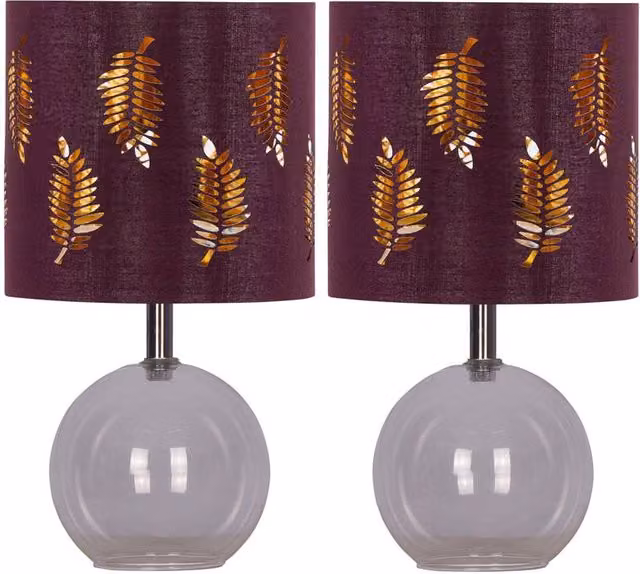 First Choice Lighting Buck Set of 2 Clear Glass Globe Table Lamps with Burgundy Shades – 1