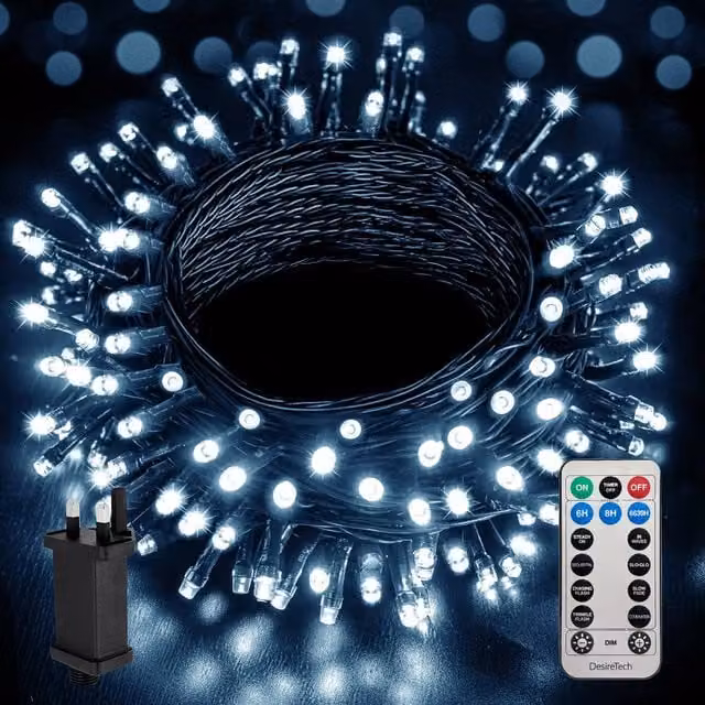 Desiretech LED Waterproof Plug-in String Lights in Cool White with Remote Control, Timer and Dimmer Function – 1