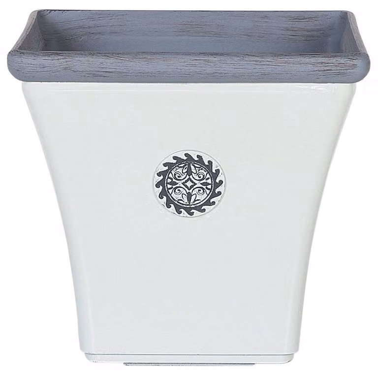 Wyld and Coco White Fibreglass Flared Square Planter W: 37 cm, D: 35 cm, H: 37 cm