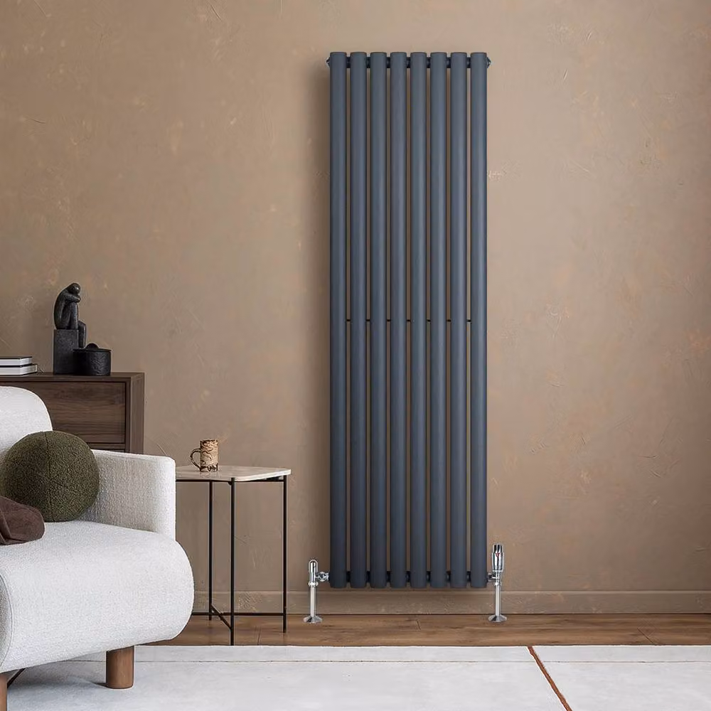 Monstershop Oval Single Column Steel Radiator in Anthracite Grey, H: 160 cm, W: 48 cm – 4