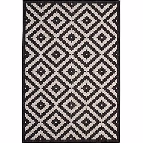 THE RUGS Geometric Diamond Indoor and Outdoor Rug in Black and White, W/D: 120 x 170 cm – 12