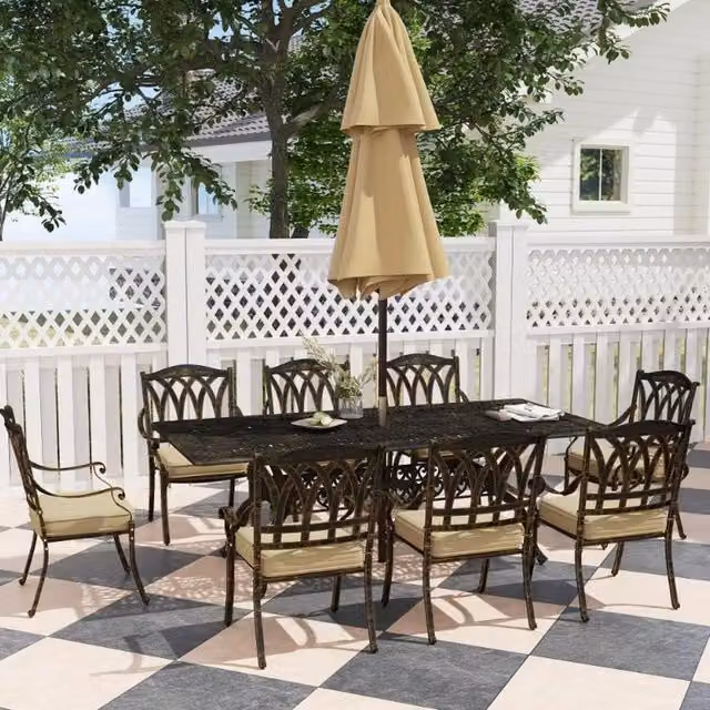 Chilli Furniture Cassa Bronze Powder Coated Aluminium Garden Dining Set with Table and 9 Chairs