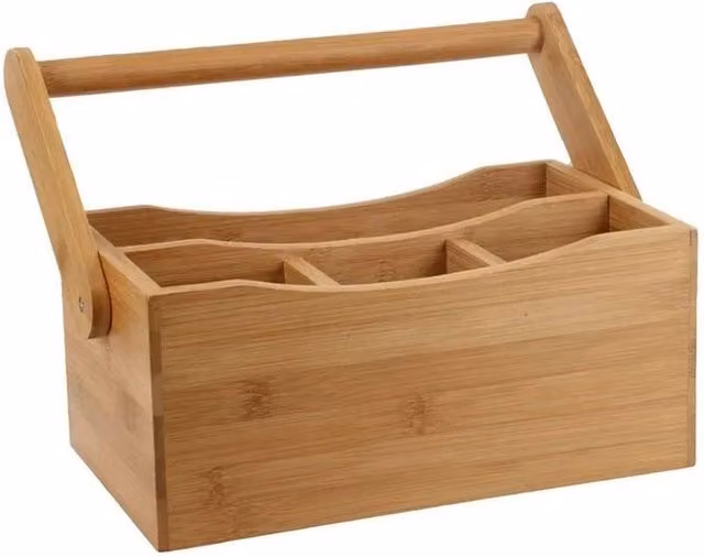 Havendro 4 Compartment Bamboo Cutlery and Utensil Holder in Natural Wood – 1