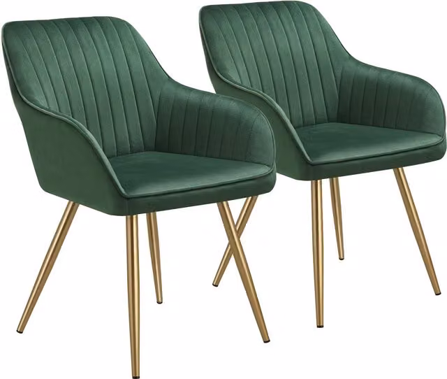 tectake Set of 2 Marilyn Dining Chairs with Velvet Fabric and Gold Metal Legs in Dark Green/Gold – 7