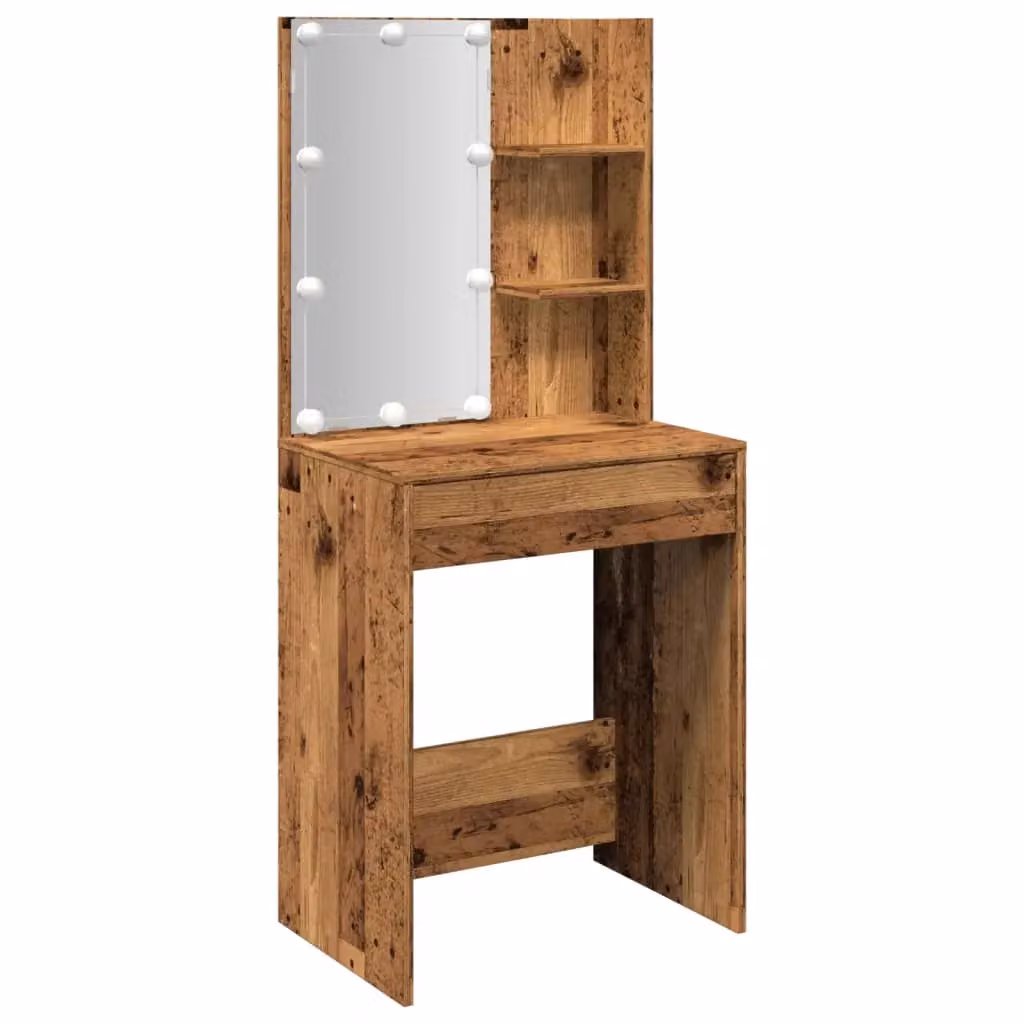 Berkfield Home Modern Dressing Table with LED Hollywood Mirror in Brown, W/D/H: 60 x 40 x 140 cm – 2