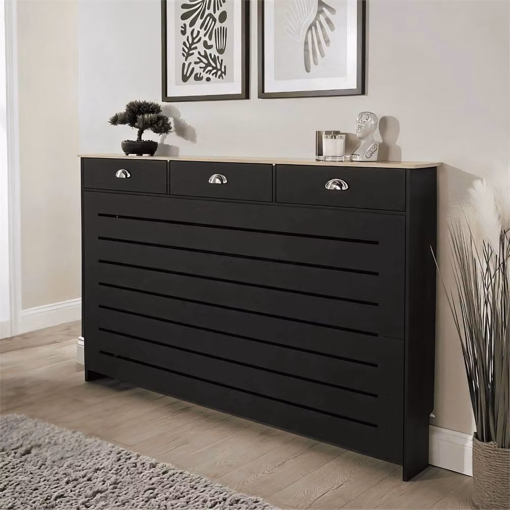 FORGEVIO Black Radiator Cover Grill Shelf with 3 Drawers and MDF Construction – 4